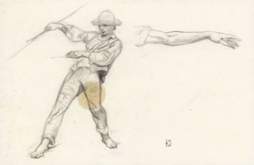 Study of a standing man and an arm