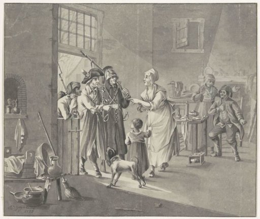 Three French Soldiers Arrive with a Billet of Quartering at a Dutch Family, 1795