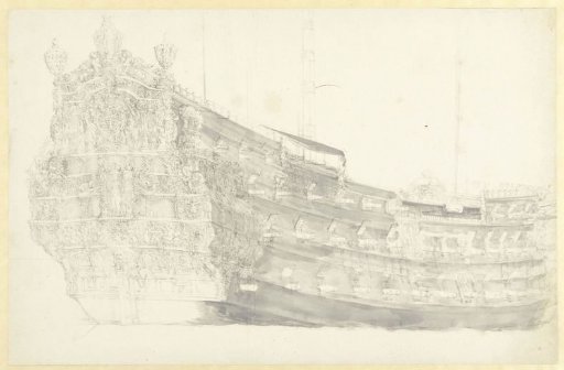 Portrait of a (fantasized?) English ship with Justitia on the transom