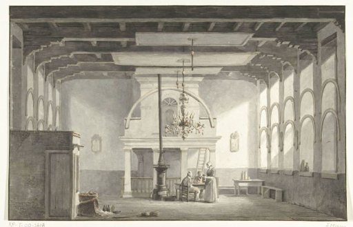 The hall in the Kloveniersdoelen in Dordrecht where the National Synod was held in 1618–1619, 1836