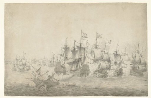 A naval battle, possibly near Lowestoft on 13 June 1665 (left sheet)