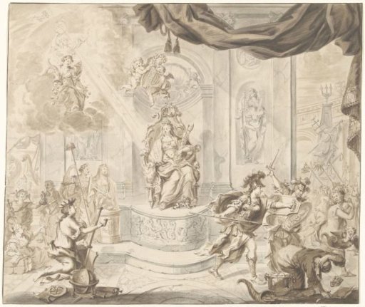 Allegory on the expulsion of the wind exchange traders from the Amsterdam Stock Exchange, 1763