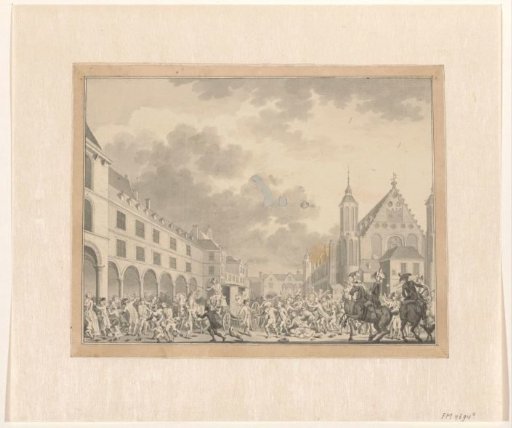 Attack on the Deputies of Dordrecht as they ride through the Stadthouder's Gate onto the Binnenhof, 1786