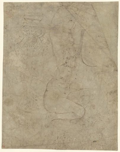 Three sketches of a nude woman, a pilaster