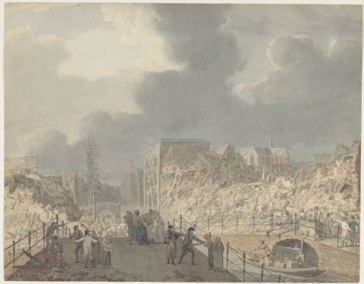 View of the ruins on the Rapenburg in Leiden after the explosion of the gunpowder ship on January 12, 1807
