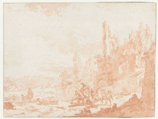 Italianate Landscape with Men, Horses and Dogs