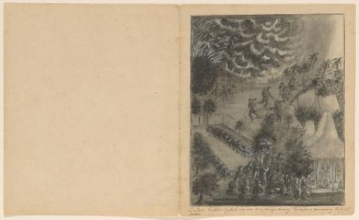 Coolen leads prayer during the eruption of Kelud, ca. 1820-1850