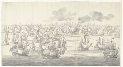 The Battle of Solebay, 7 June 1672, shortly after two o'clock in the afternoon, seen from the northwest: left part