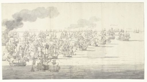 The Battle of Solebay, 7 June 1672, shortly after two o'clock in the afternoon, seen from the northwest: right part