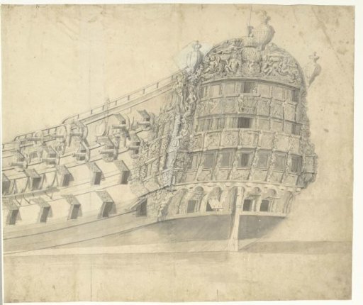 Richly decorated English (?) frigate (right sheet)