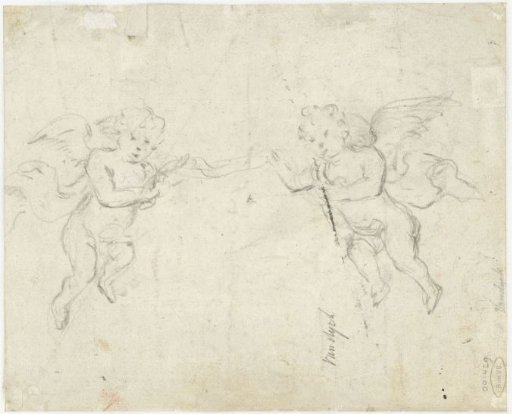 Two putti with a scroll