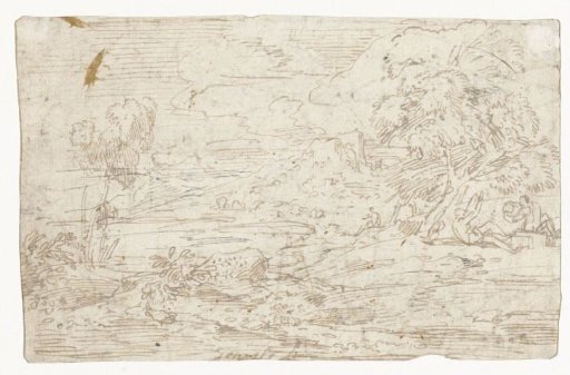 Landscape with a few figures under a tree