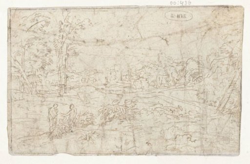 Landscape with two standing figures on the left