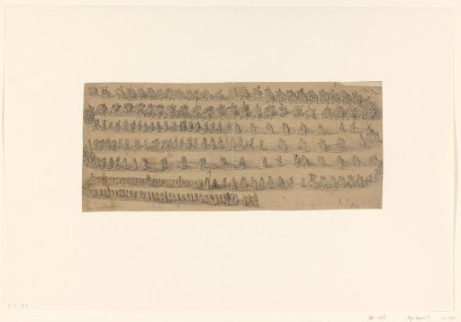 Long procession of riders and figures on foot