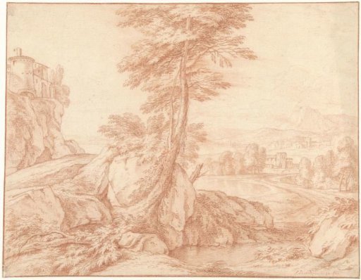 Italian Landscape with a Tree by a Rock