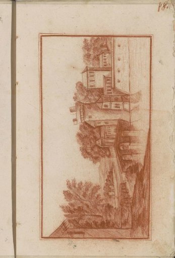 City with a defensive tower and a bridge over a river