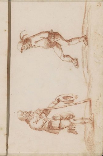 Man leaning on a stick and a man with his hands behind his back