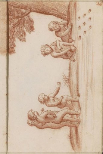 Five putti playing with balls by a tree