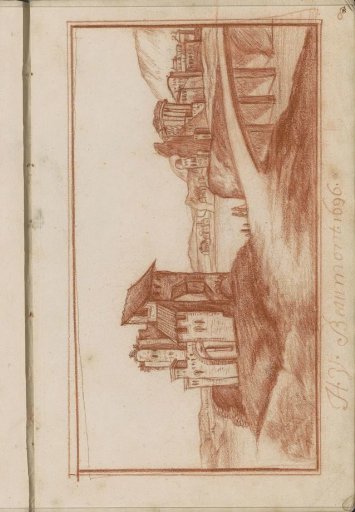Hilly landscape with a bridge over a river