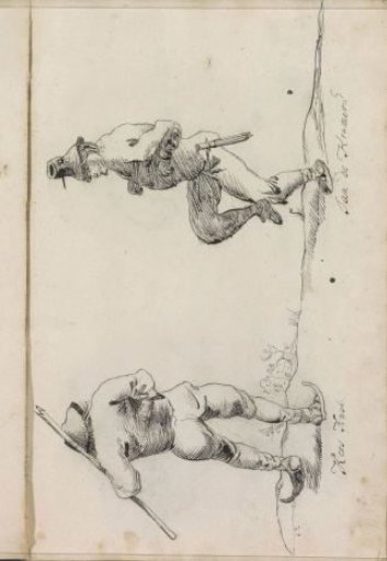 Man on skates and a dancing man with a knife
