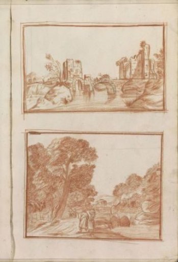 Town view and a landscape with figures