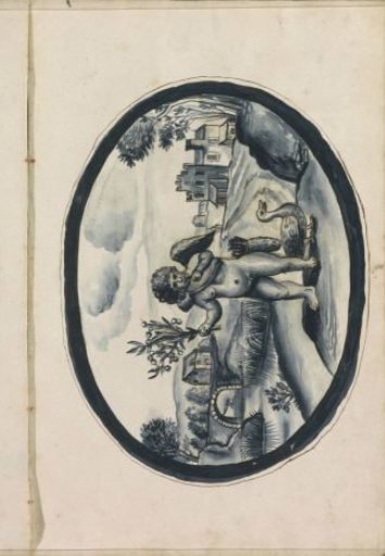 Putto with an olive branch and a duck