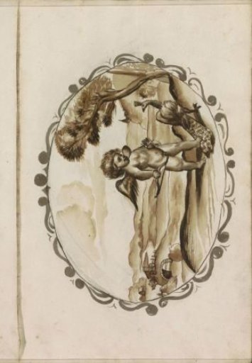Putto with a peacock in a landscape