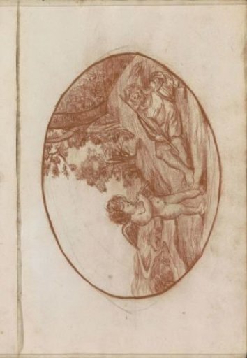 Playing putto on a flute beside a resting shepherd