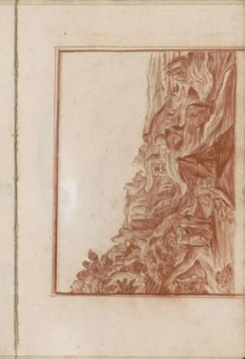 Two travellers in a mountain landscape