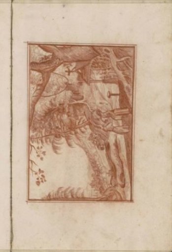 Figures in a mountain landscape with trees