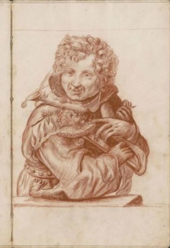 Laughing jester with a staff