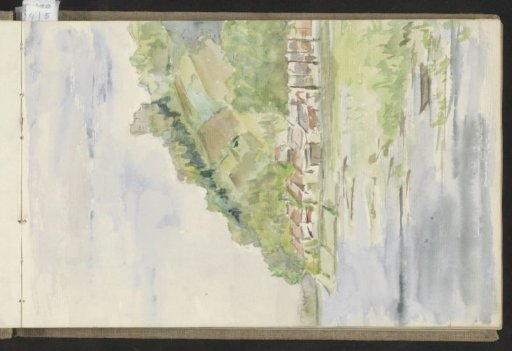 Village on a waterfront near a mountain