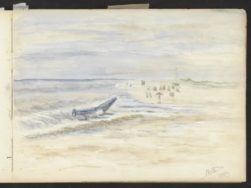 View of Bergen aan Zee with figures and bathing carriages