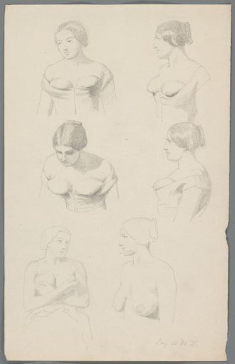 Studies of a woman with an exposed upper body