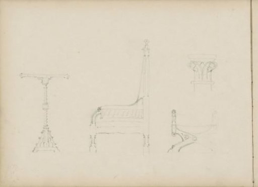 Study sheet, including a chair, stool, and capital