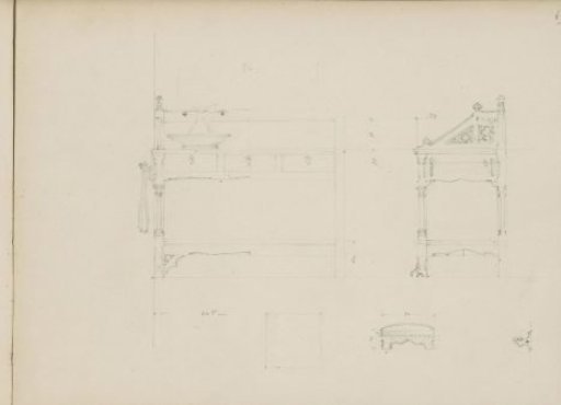 Front and side view of a washbasin and footstool