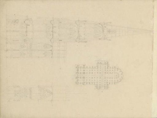 Side View, Floor Plan, and Portal of a Gothic Cathedral