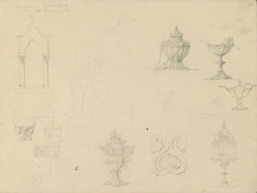 Study Sheet, Including an Altar, Incense Burner, Ciborium, and Palmettes