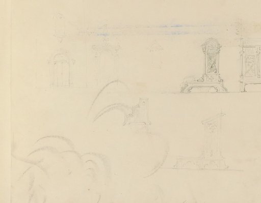 Study sheet, including a lectern, cabinet, and window