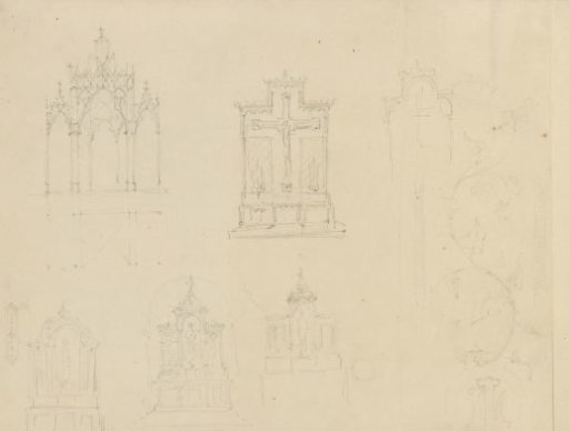 Study sheet with altars and foliate ornaments