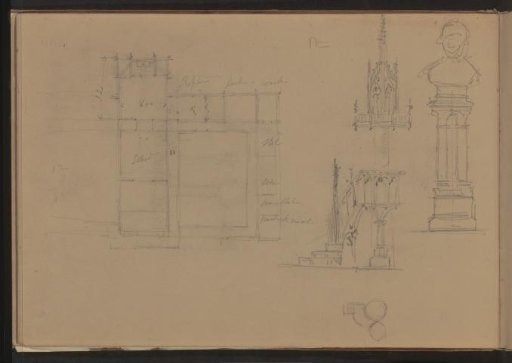 Plan, a pulpit, and a bust