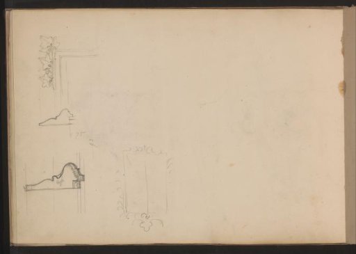 Architectural details and a frame decorated with a leaf motif