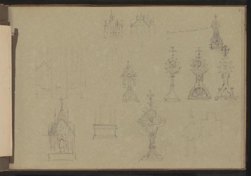 Study sheet, including the exterior of a church and monstrances