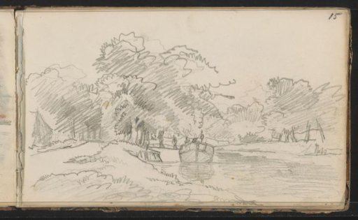 Landscape with a moored boat at a waterfront