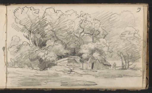 Landscape with a figure near two huts