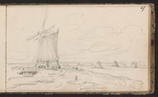 Landscape with a mill and sheaves of corn