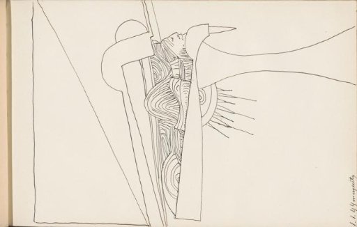 Fantasy figure amidst a triangle and other shapes