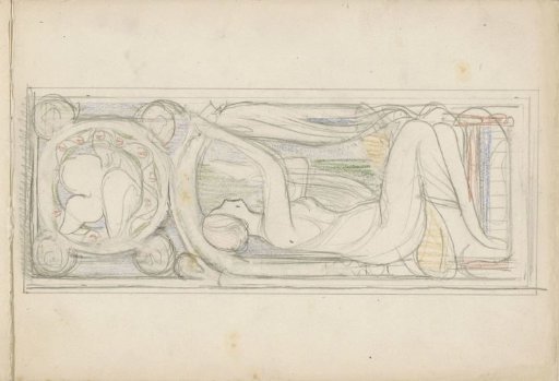 Design for a window with a seated woman and putto in a frame