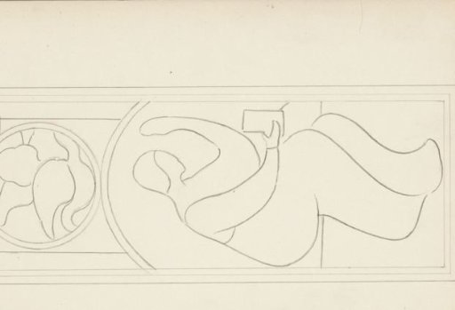 Design for a window with a seated woman and putto in a frame
