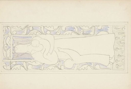 Design for a window with a crowned woman with a baby and child
